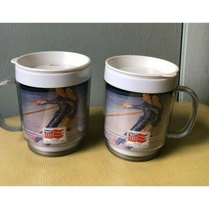 Vintage Eagle Thermo Serv Mug Olympics 1980 Ice Skating Lake Placid set of 2